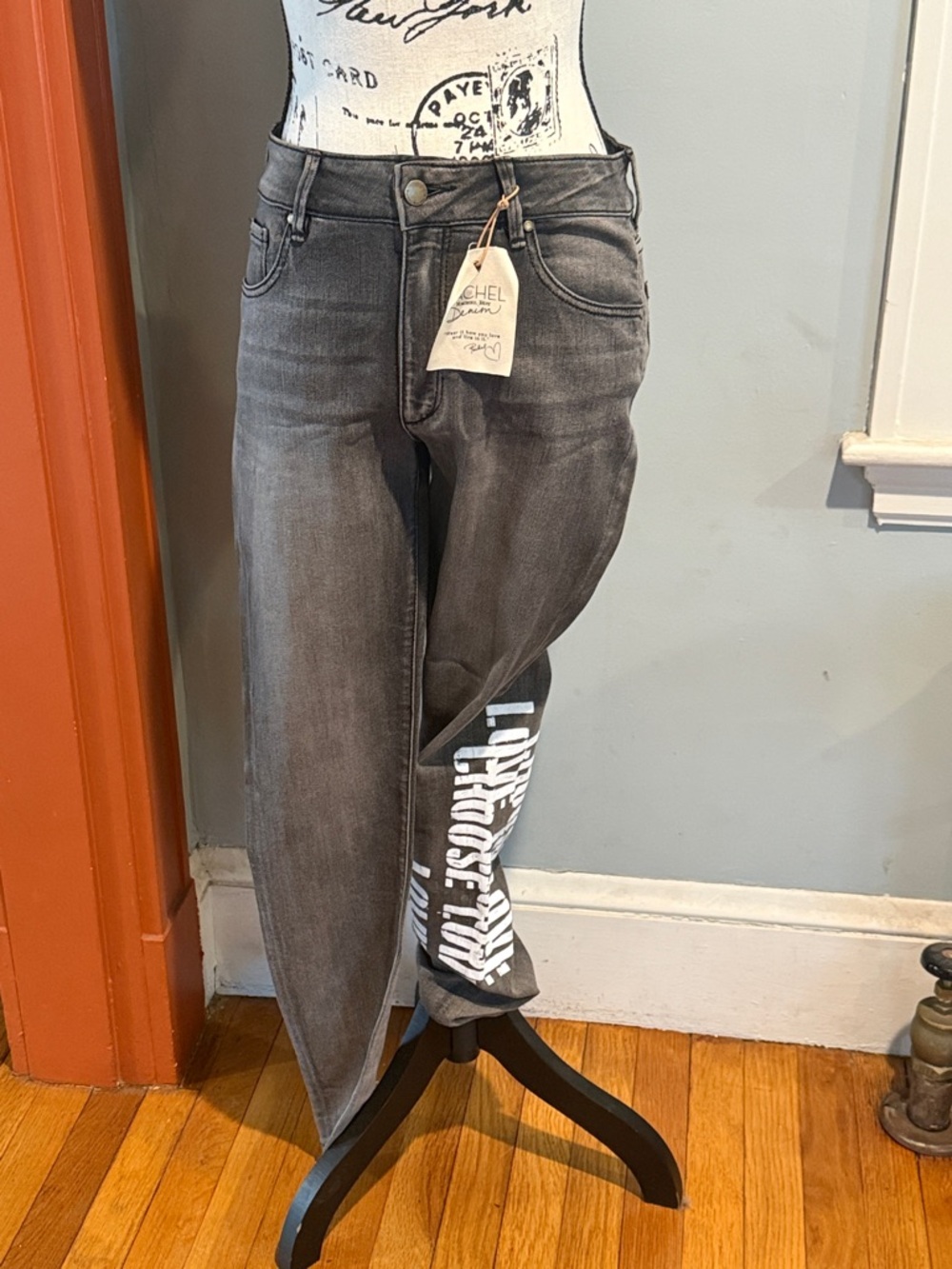 Rachel Roy Grey Skinny Denim Jeans w/ Graffiti Detail (29)